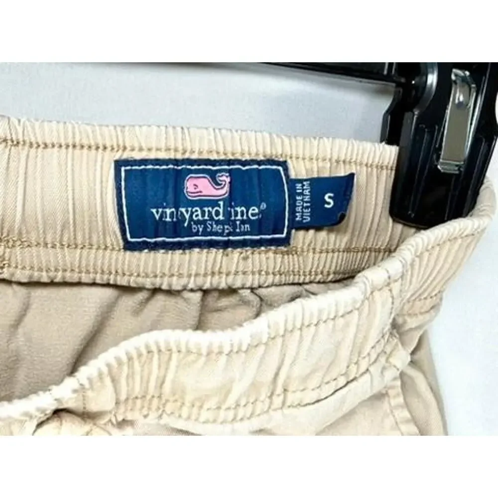 Vineyard Vines Boys Khaki Chino Shorts Size S Beige Elastic Waist Drawstring